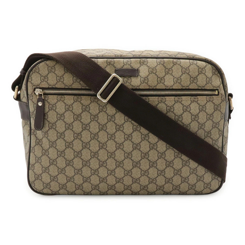 Gucci GG Plus Supreme Crossbody Bag Leather Beige Cream Brown Dark